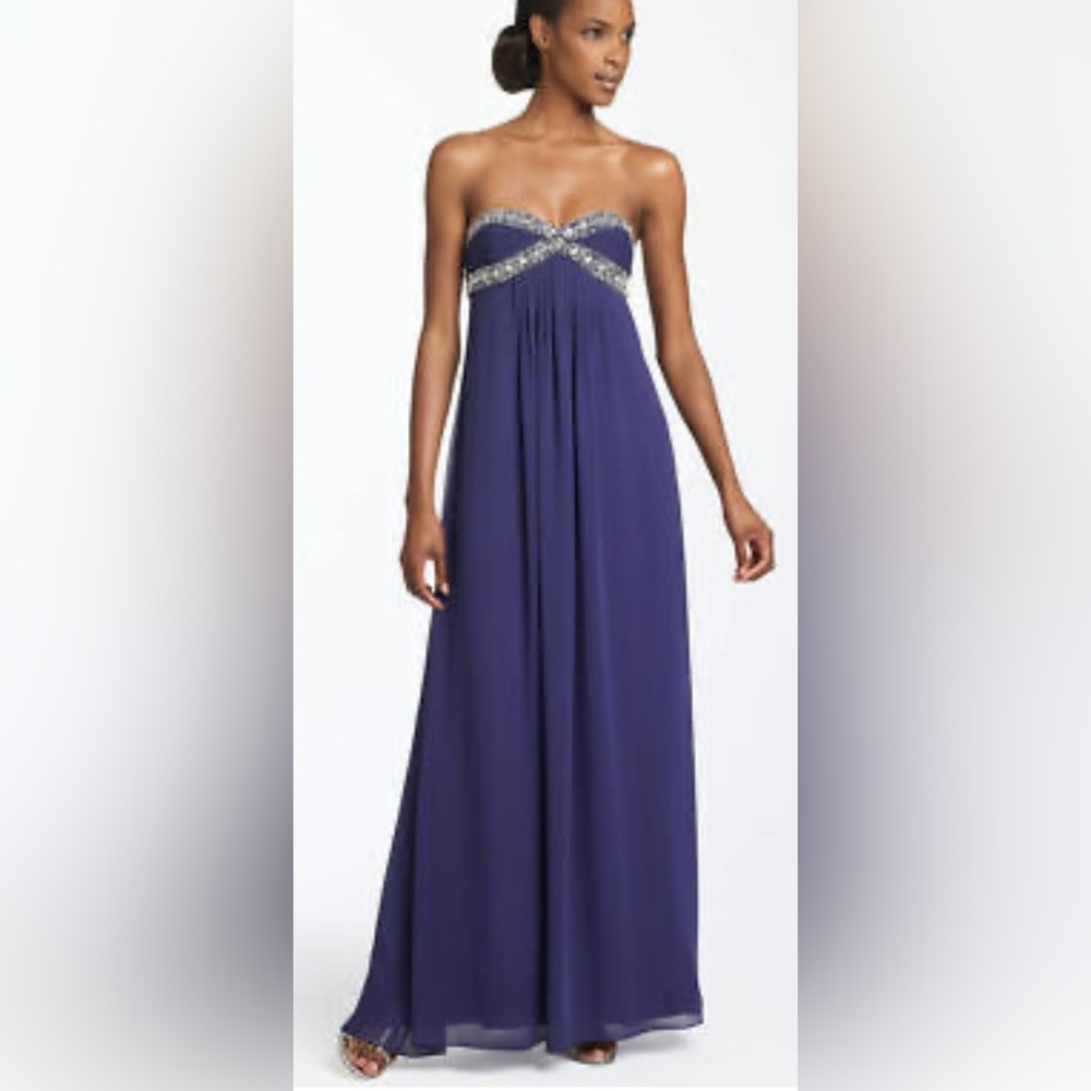 Blue Strapless Embellished Gown for Weddings
